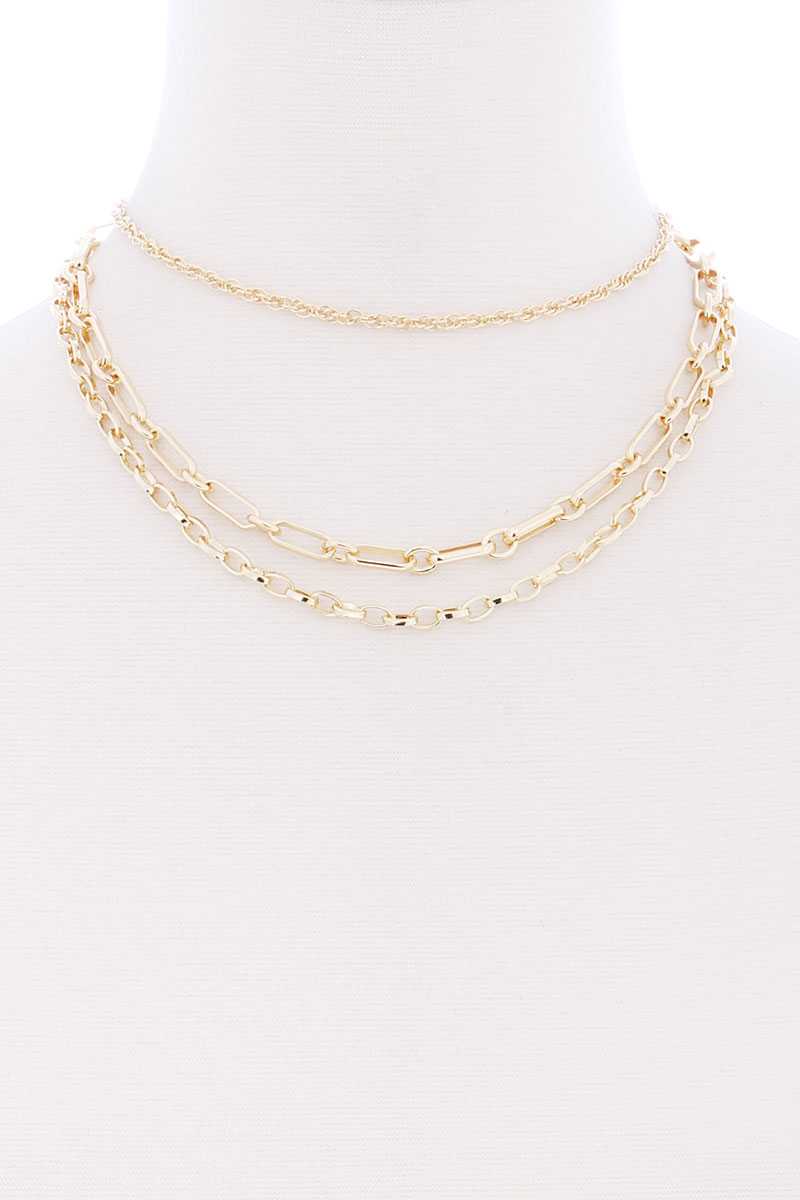 3 Layered Metal Chain Necklace - YuppyCollections