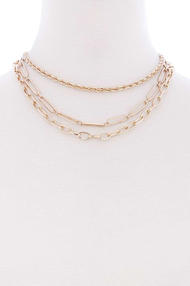 3 Layered Multi Metal Chain Necklace - YuppyCollections