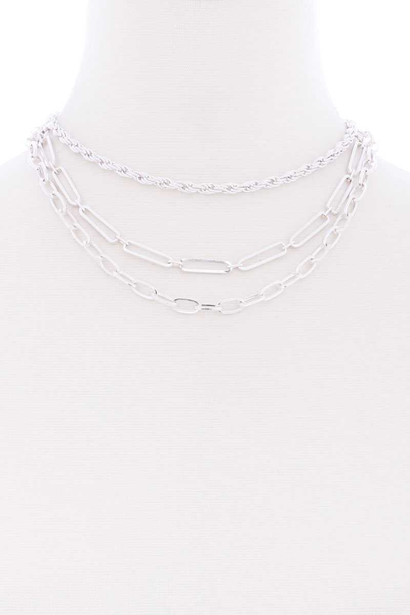 3 Layered Multi Metal Chain Necklace - YuppyCollections