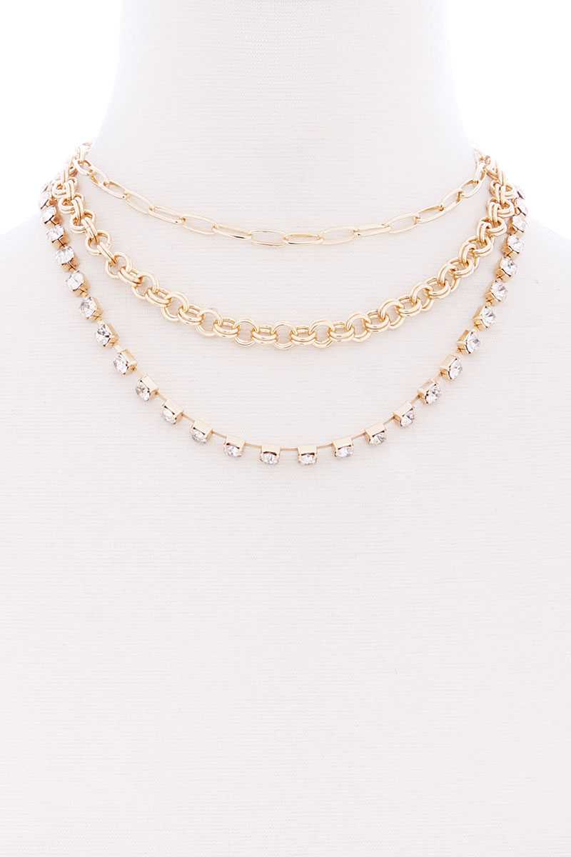 3 Layered Multi Metal Chain Necklace - YuppyCollections