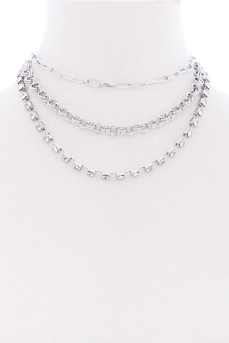 3 Layered Multi Metal Chain Necklace - YuppyCollections