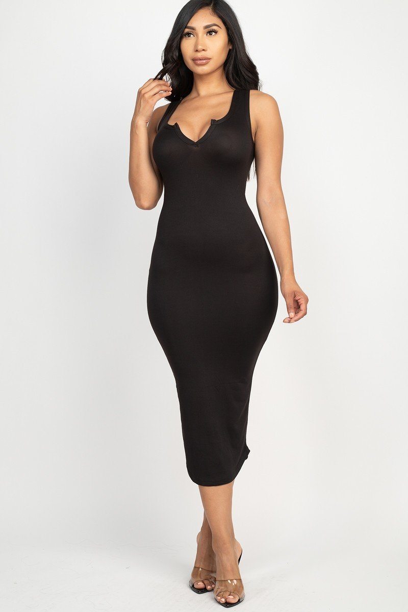 Split Neck Bodycon Dress - YuppyCollections