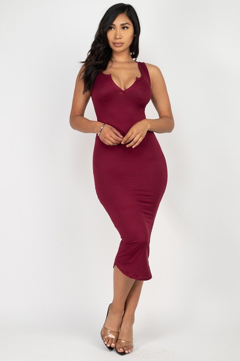 Split Neck Bodycon Dress - YuppyCollections