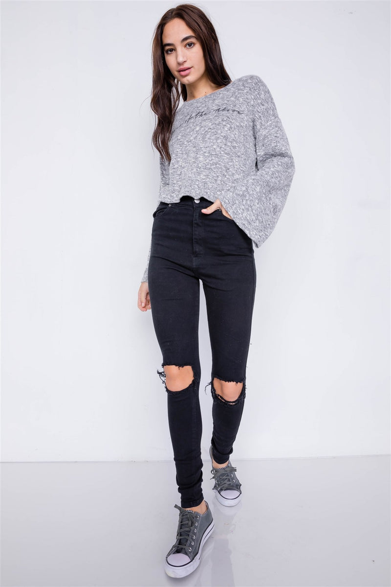 "none Of The Above" Bell Sleeve Crop Top - YuppyCollections