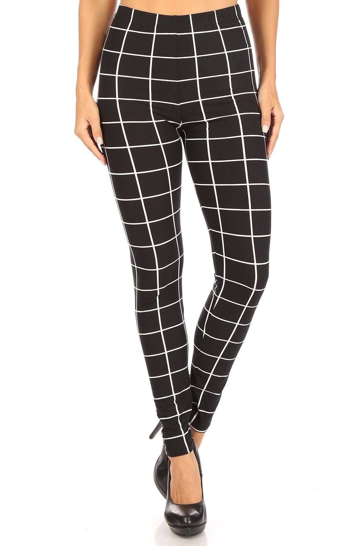 Plaid High Waisted Leggings With Elastic Waist And Skinny Fit - YuppyCollections