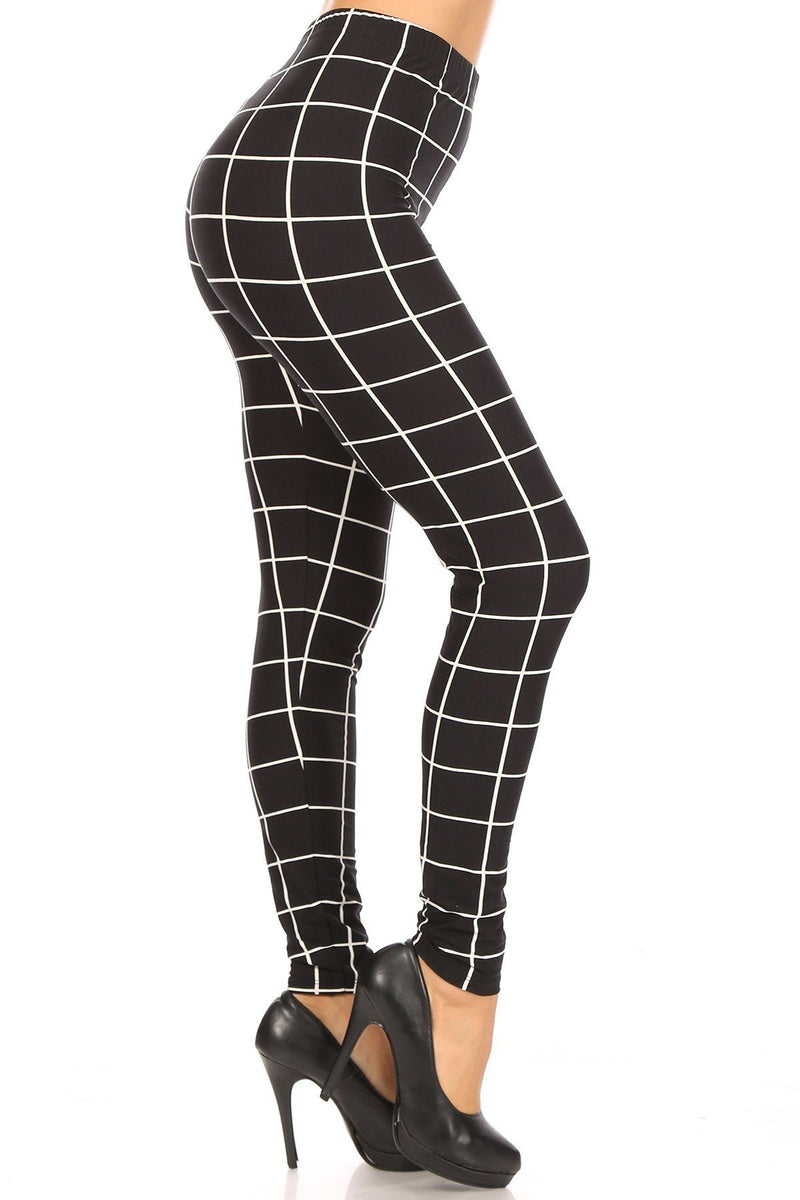 Plaid High Waisted Leggings With Elastic Waist And Skinny Fit - YuppyCollections