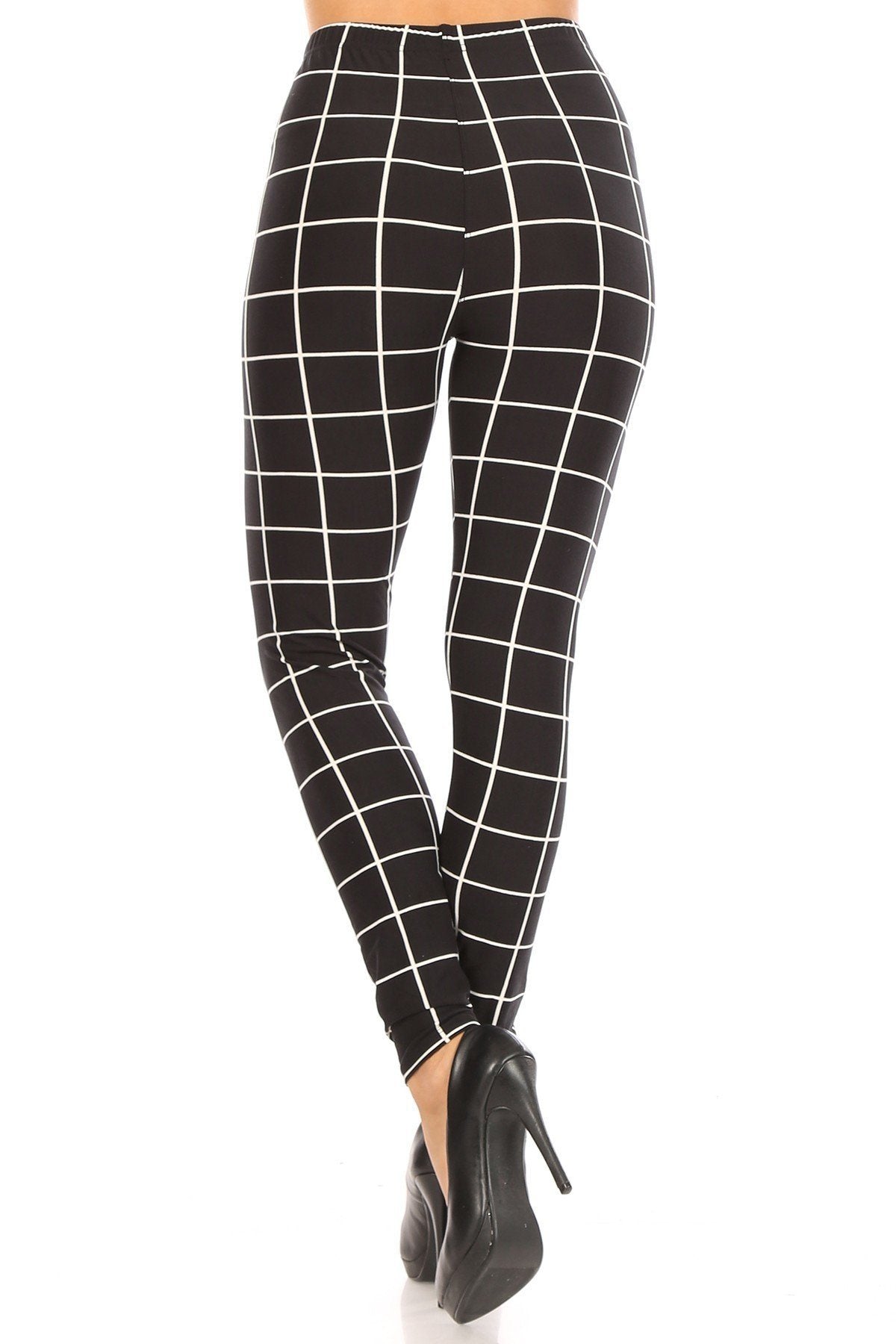 Plaid High Waisted Leggings With Elastic Waist And Skinny Fit - YuppyCollections