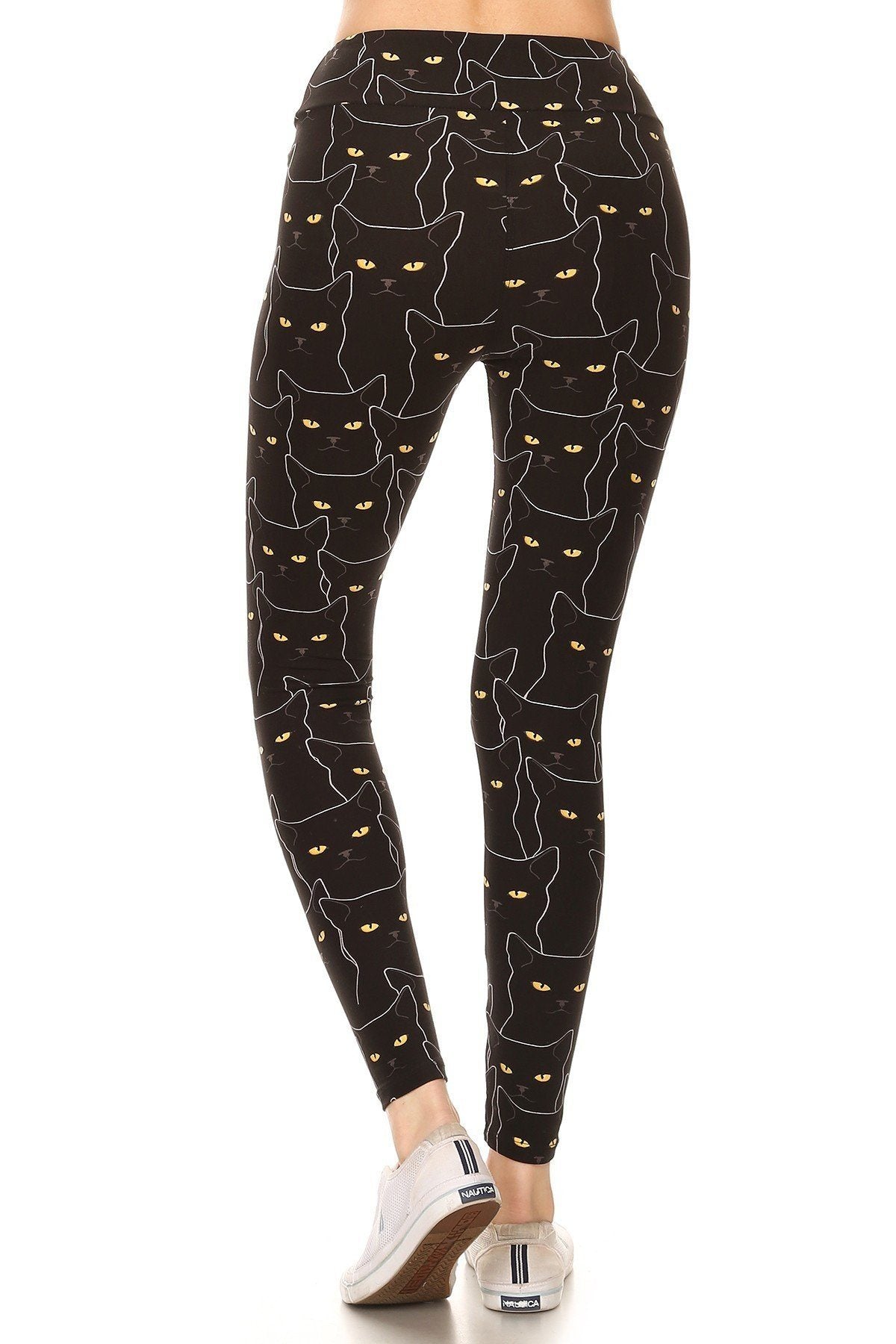 Yoga Style Banded Lined Black Cat Print, Full Length Leggings In A Slim Fitting - YuppyCollections