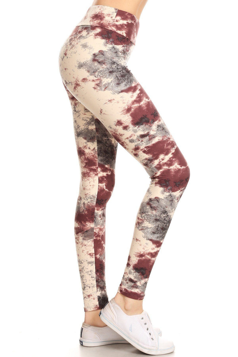 Yoga Style Banded Lined Tie Dye Print, Full Length Leggings In A Slim Fitting - YuppyCollections