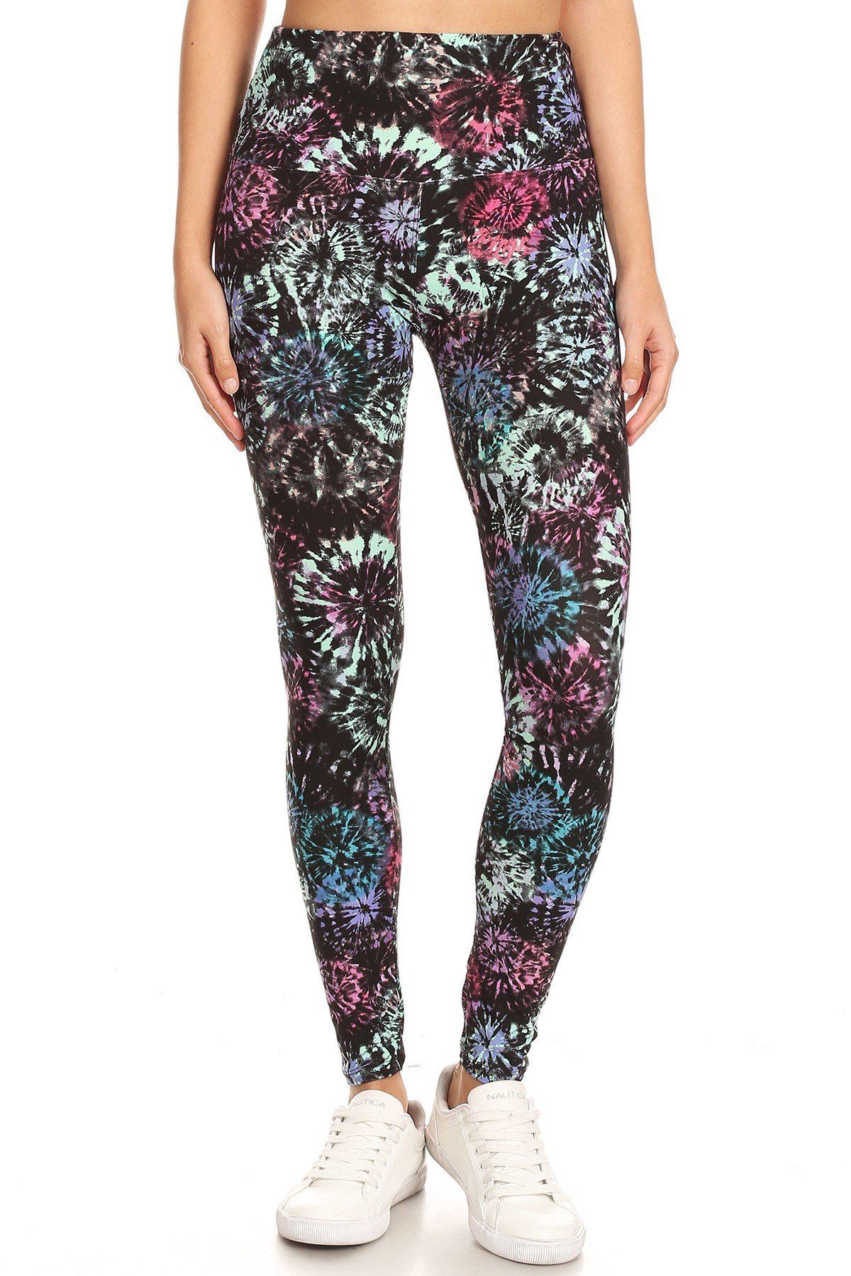 5-inch Long Yoga Style Banded Lined Tie Dye Printed Knit Legging With High Waist. - YuppyCollections