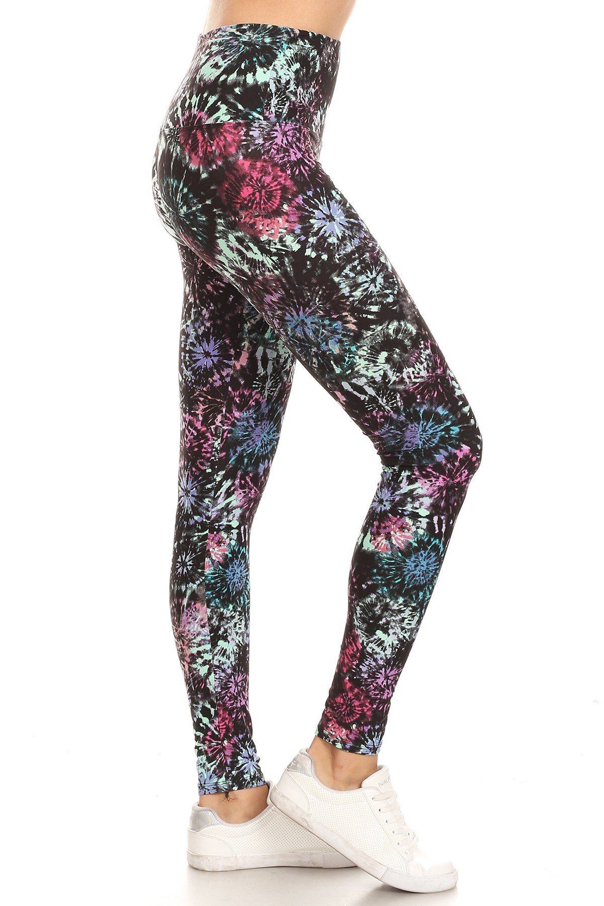 5-inch Long Yoga Style Banded Lined Tie Dye Printed Knit Legging With High Waist. - YuppyCollections