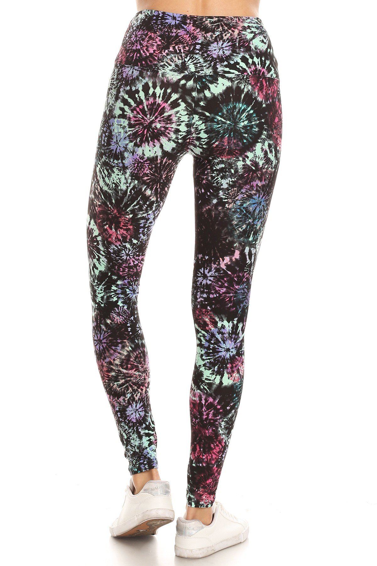 5-inch Long Yoga Style Banded Lined Tie Dye Printed Knit Legging With High Waist. - YuppyCollections