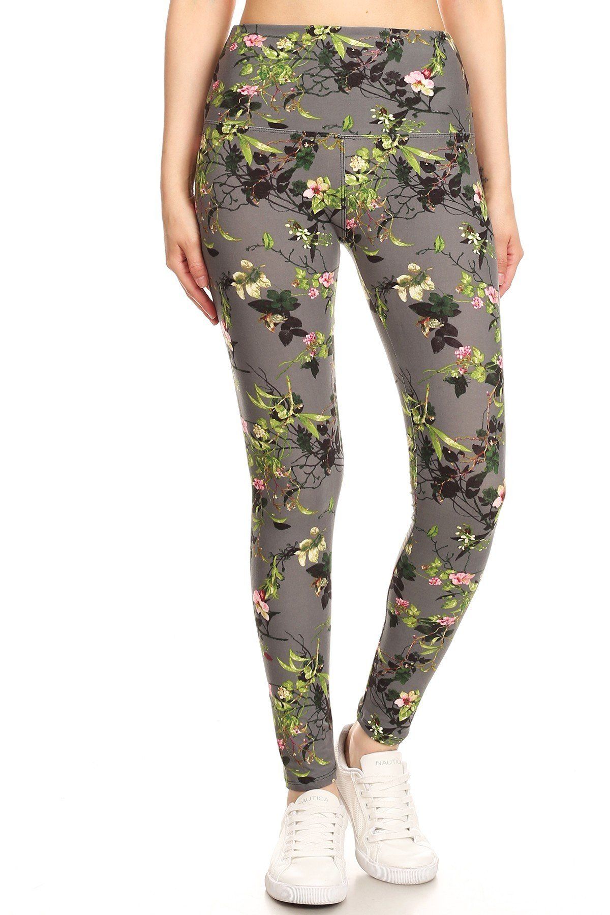 5-inch Long Yoga Style Banded Lined Floral Printed Knit Legging With High Waist - YuppyCollections