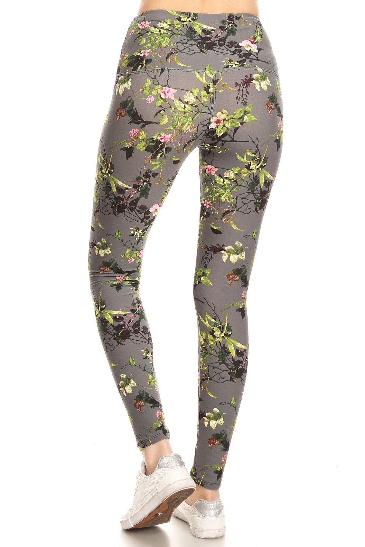 5-inch Long Yoga Style Banded Lined Floral Printed Knit Legging With High Waist - YuppyCollections