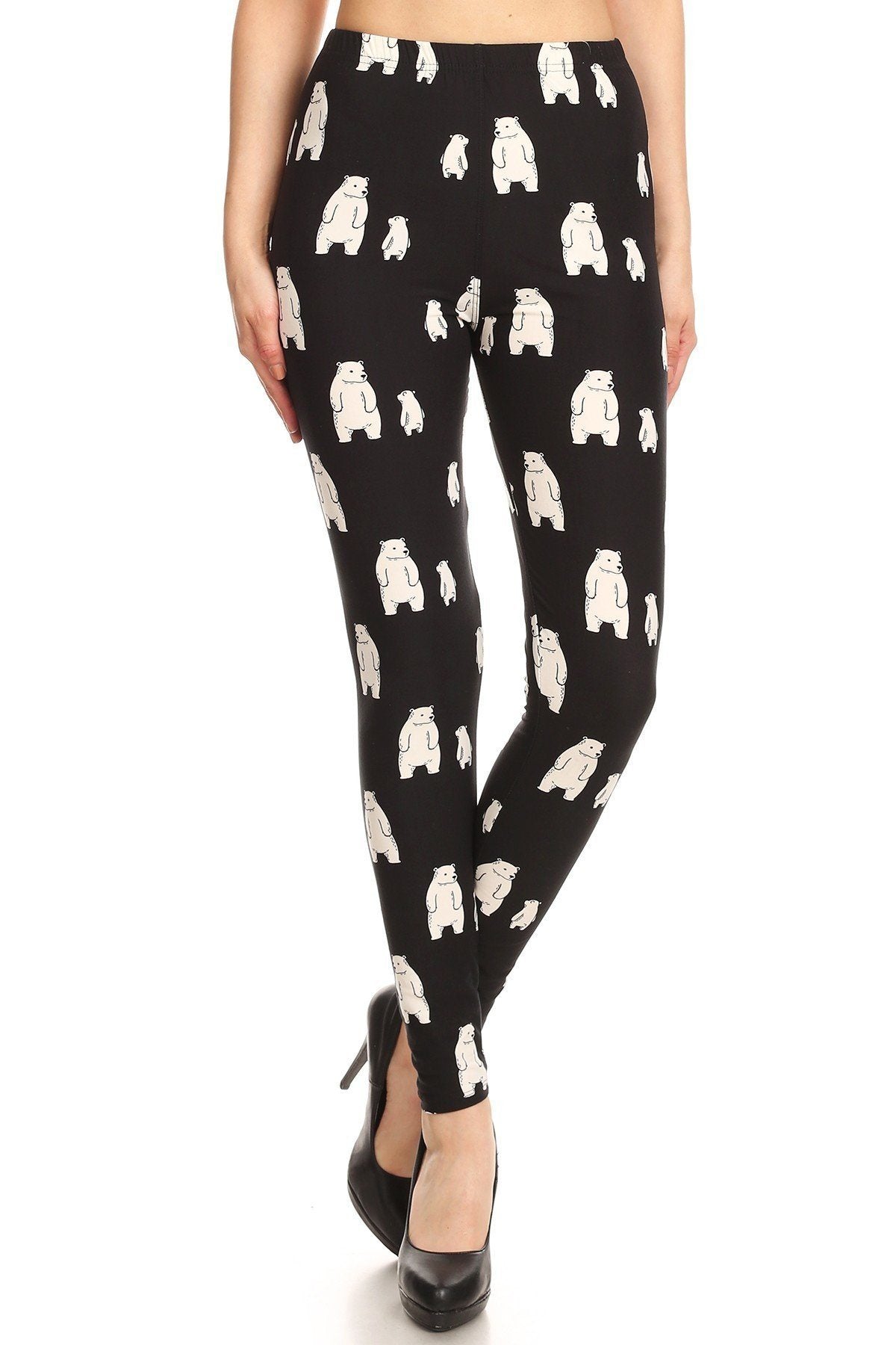 Polar Bear Print, High Waisted Full Length Leggings With An Elastic Band. - YuppyCollections