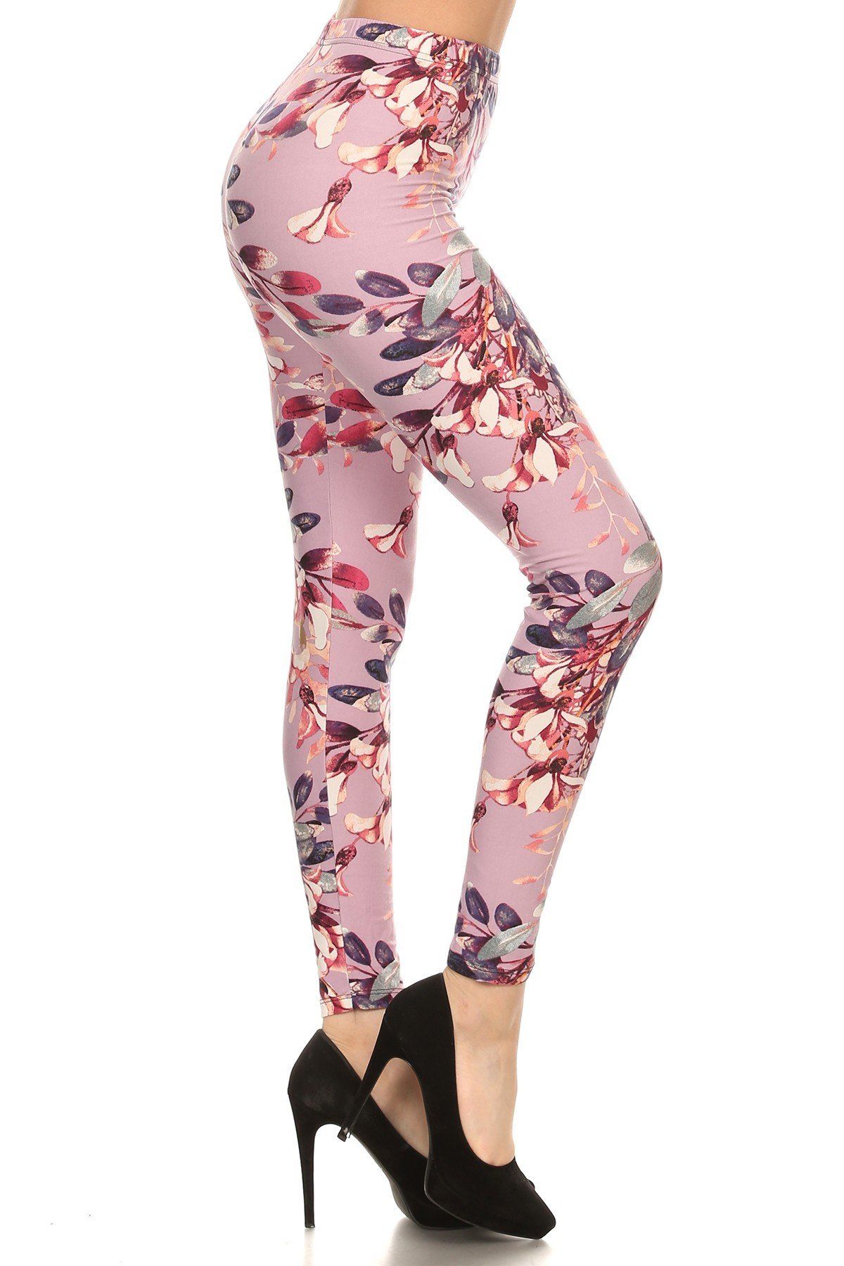 Floral Printed High Waisted Knit Leggings In Skinny Fit With Elastic Waistband - YuppyCollections