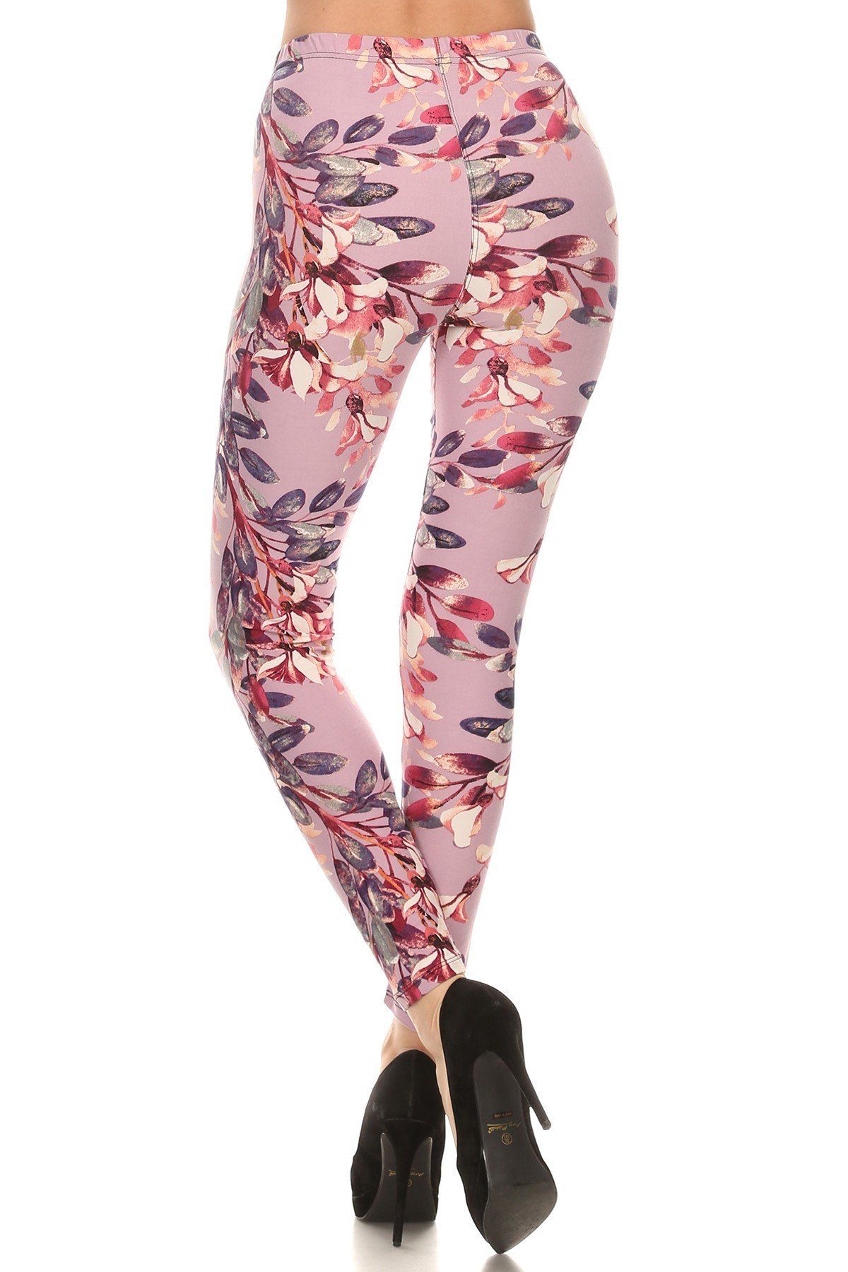 Floral Printed High Waisted Knit Leggings In Skinny Fit With Elastic Waistband - YuppyCollections