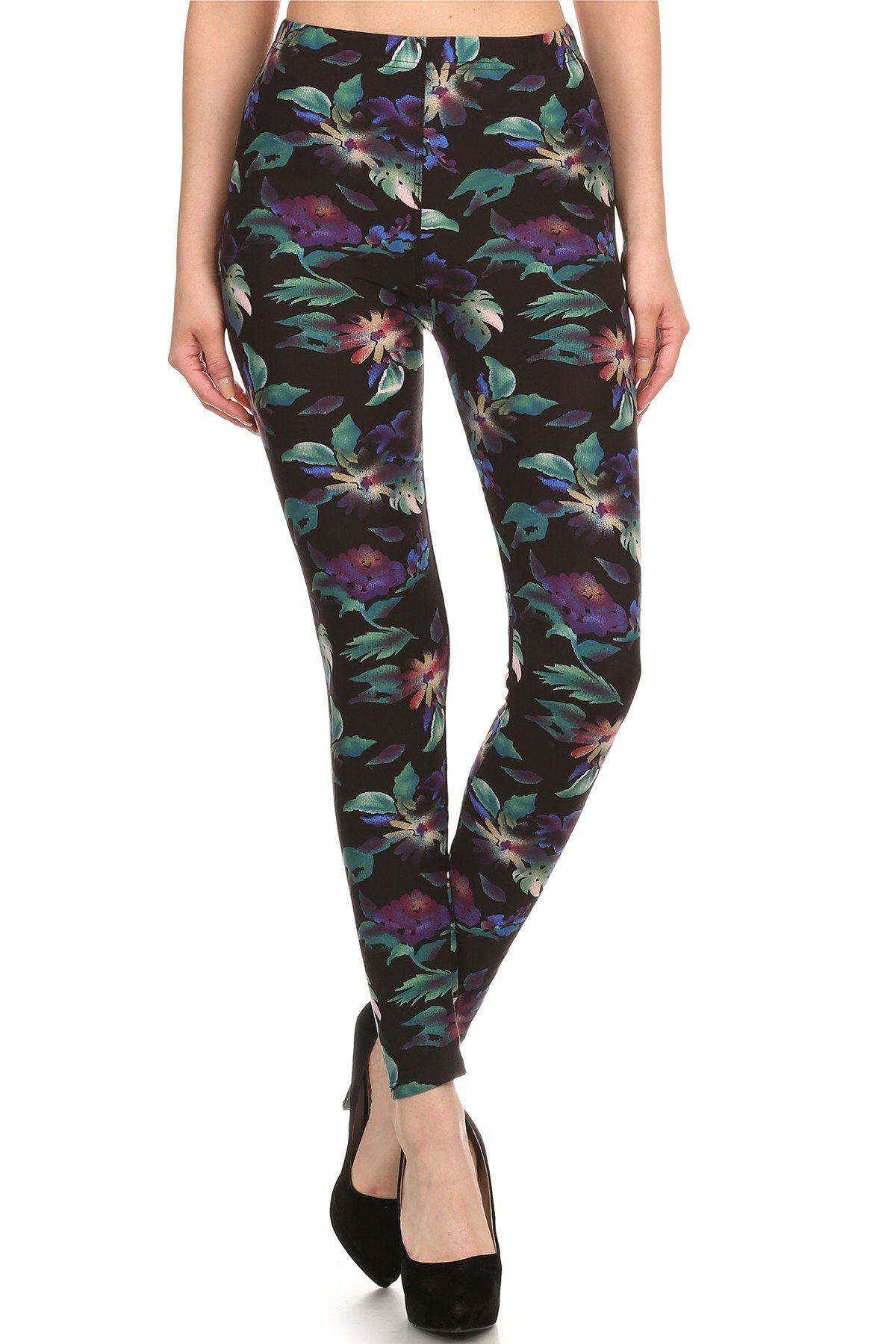 Floral Print, Full Length Leggings In A Slim Fitting Style With A Banded High Waist - YuppyCollections