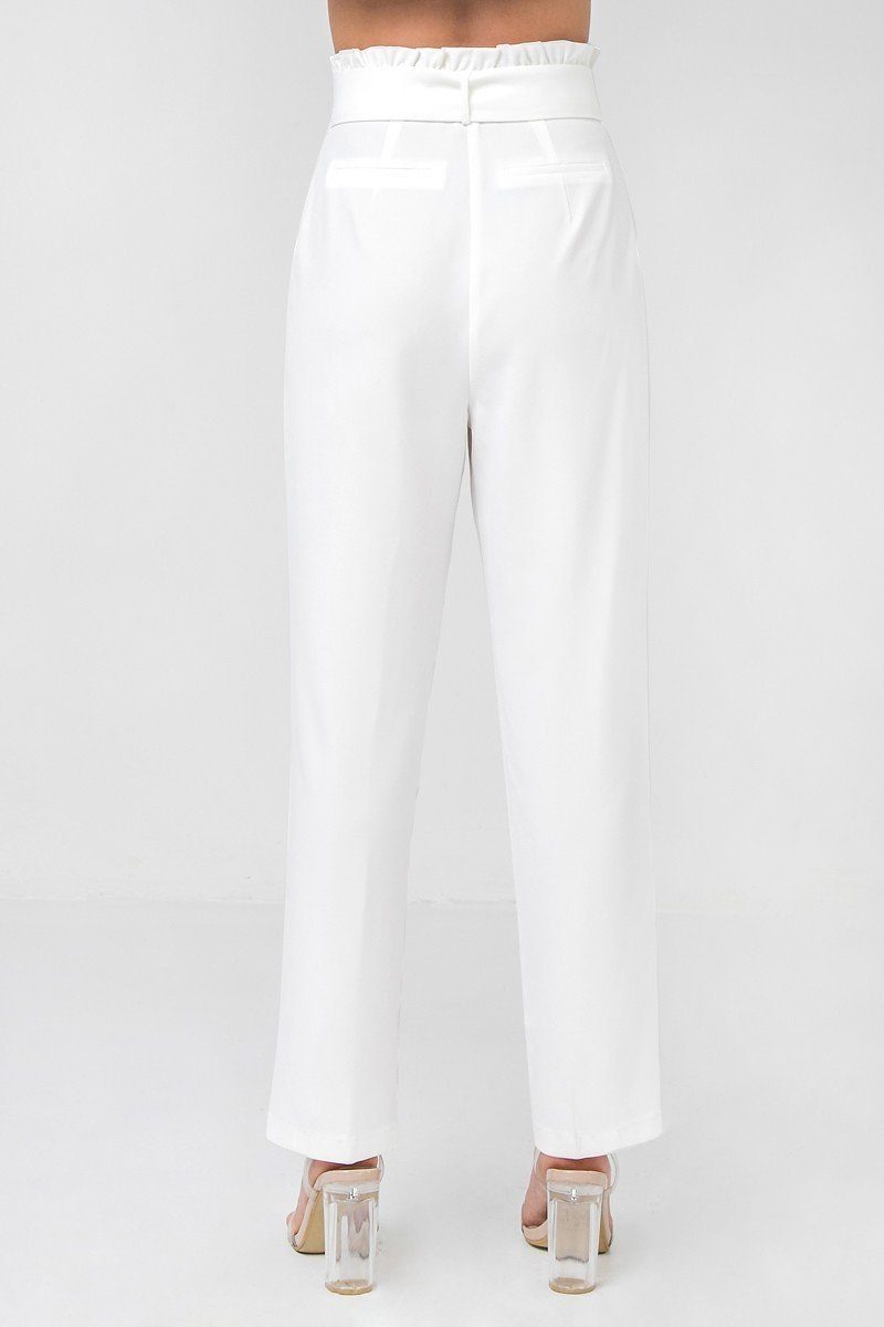 A Solid Pant Featuring Paperbag Waist With Rattan Buckle Belt - YuppyCollections