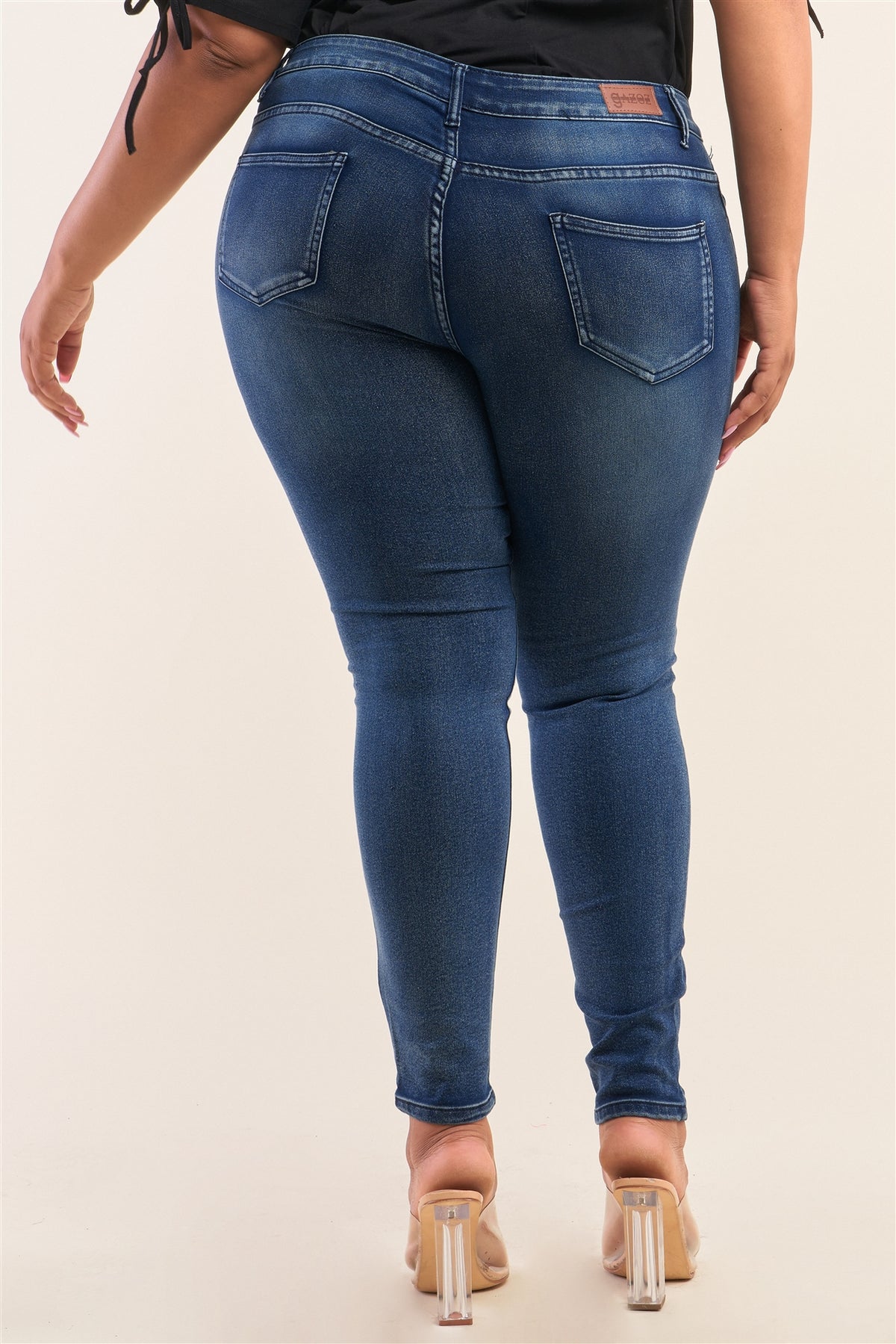 Plus Size Dark Blue Low-rise Ripped Denim Pants - YuppyCollections