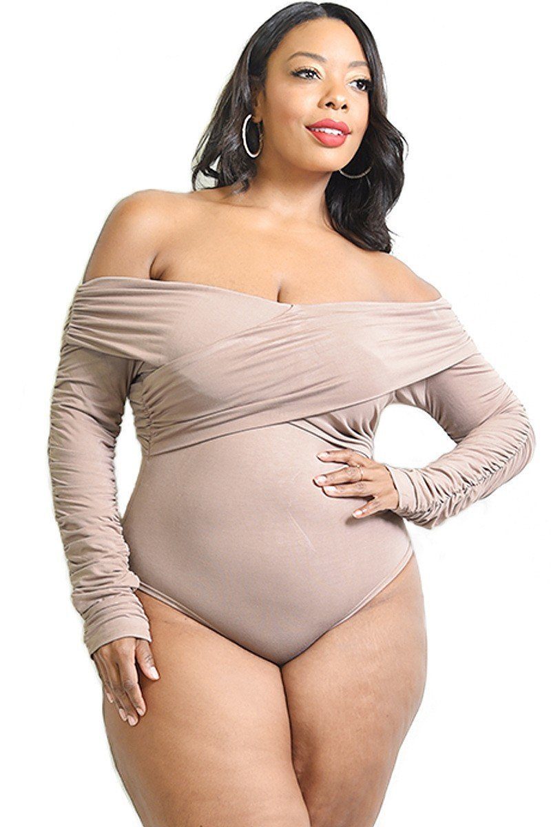 Plus Solid Cross Wrapped Long Sleeve Bodysuit - YuppyCollections