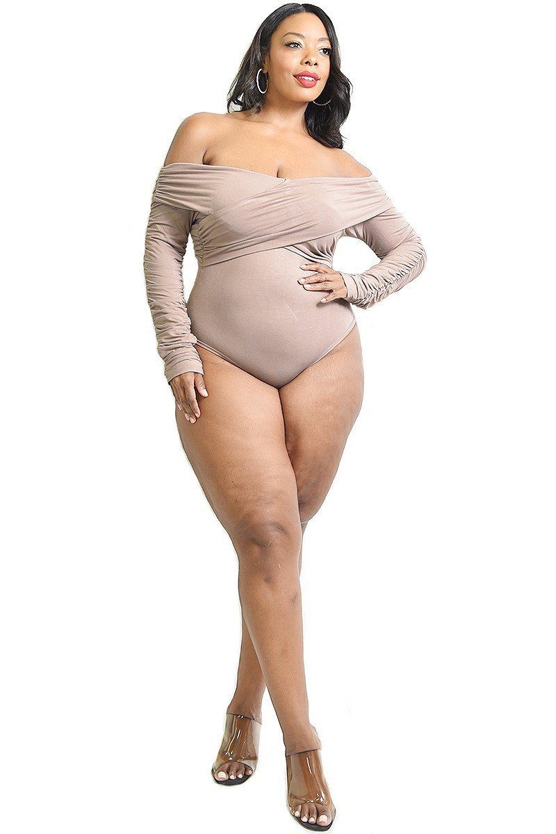 Plus Solid Cross Wrapped Long Sleeve Bodysuit - YuppyCollections