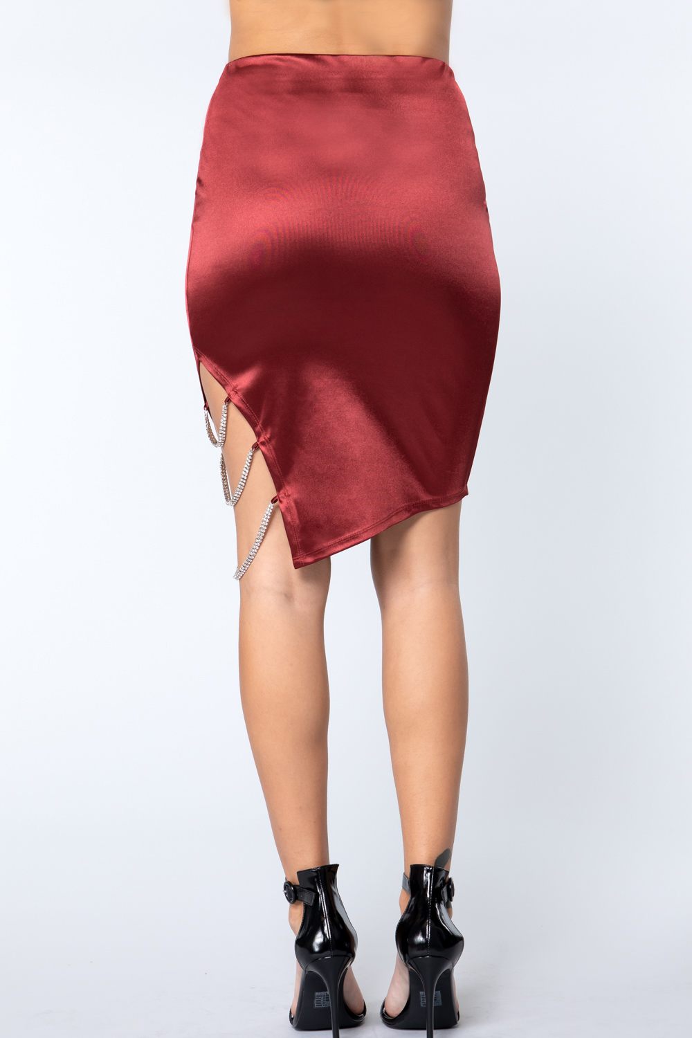 Jewel Strap Satin Midi Skirt - YuppyCollections