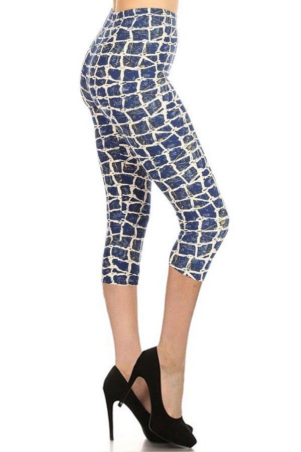 Printed, High Waisted, Capri Leggings With An Elasticized Waist Band - YuppyCollections