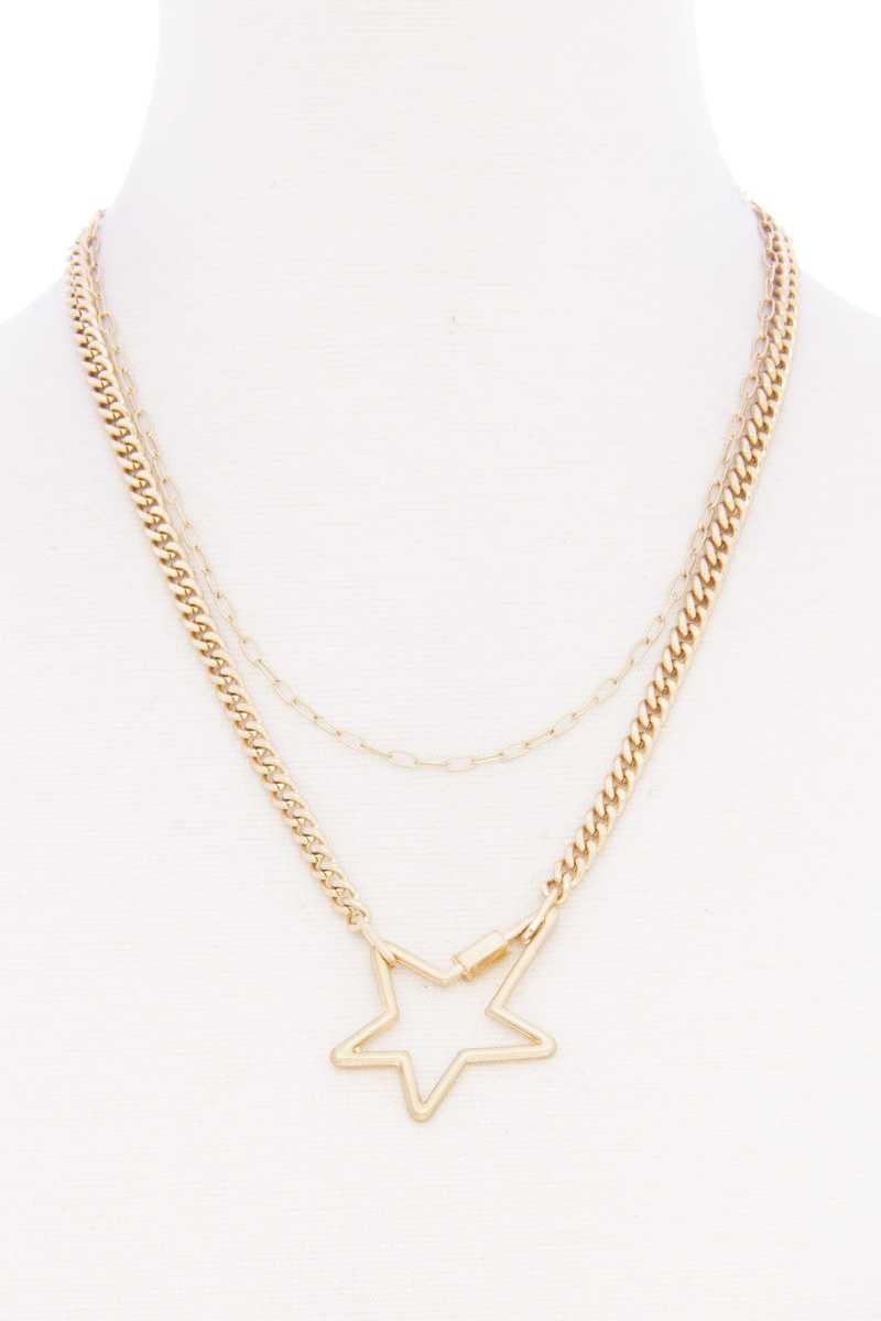 Star Pendnat Cuban Link Layered Metal Necklace - YuppyCollections