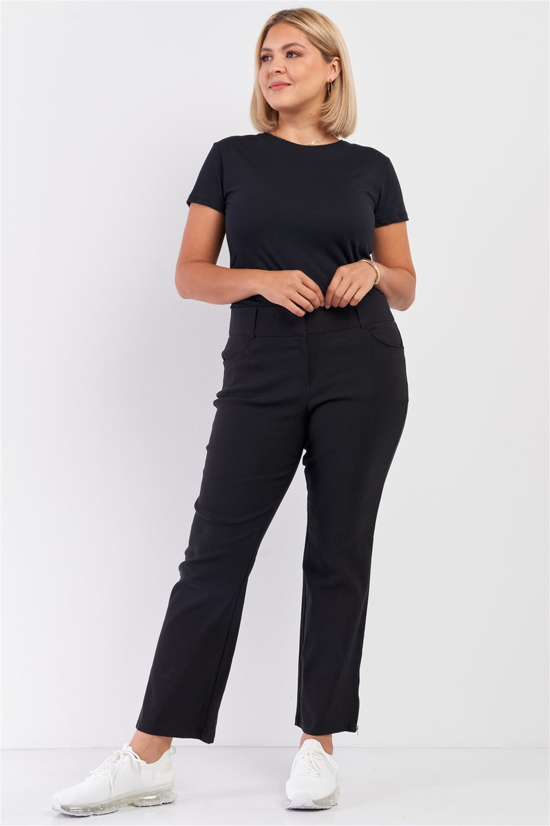 Plus Mid-rise Two Side Leg Zipper Pants - YuppyCollections