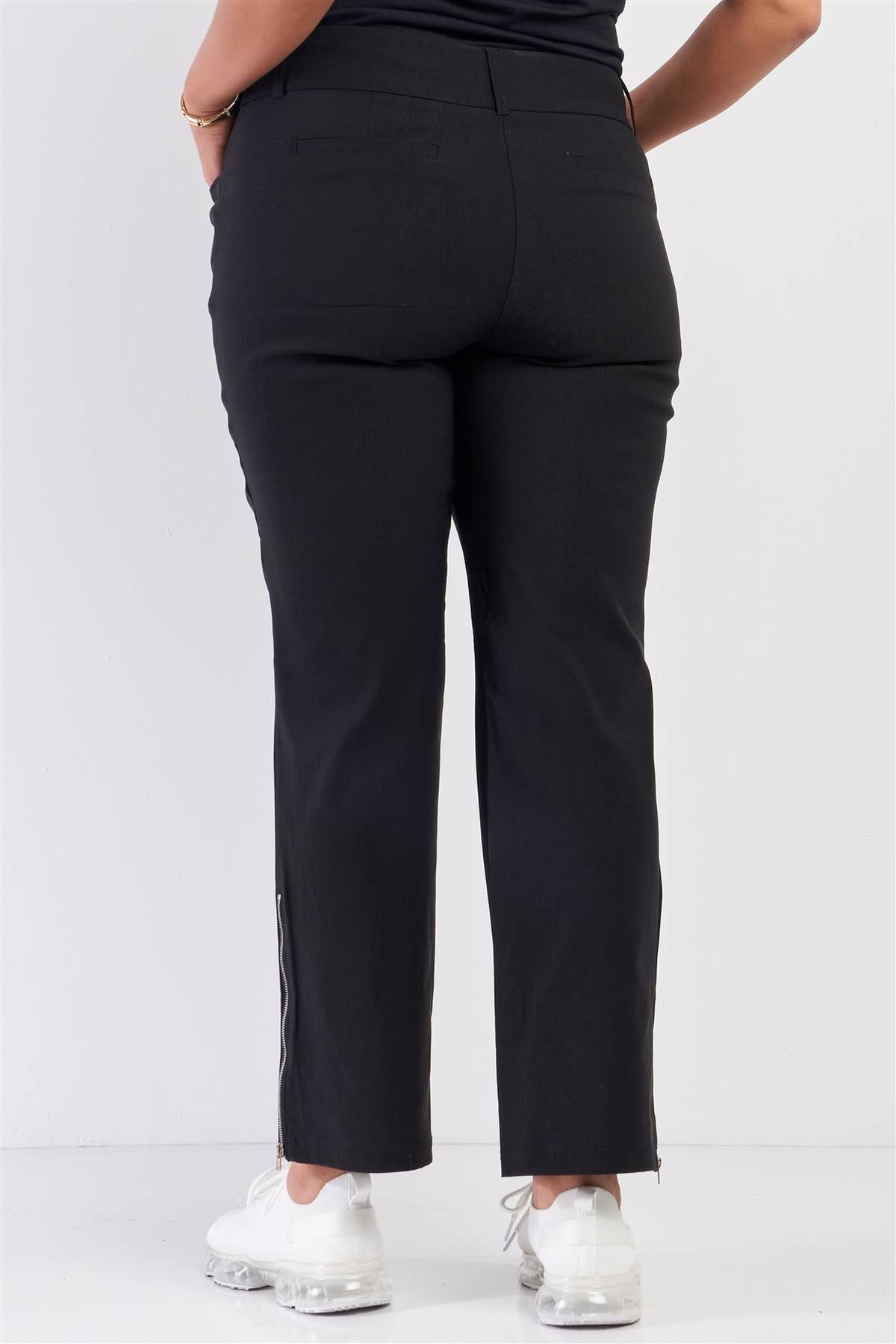 Plus Mid-rise Two Side Leg Zipper Pants - YuppyCollections