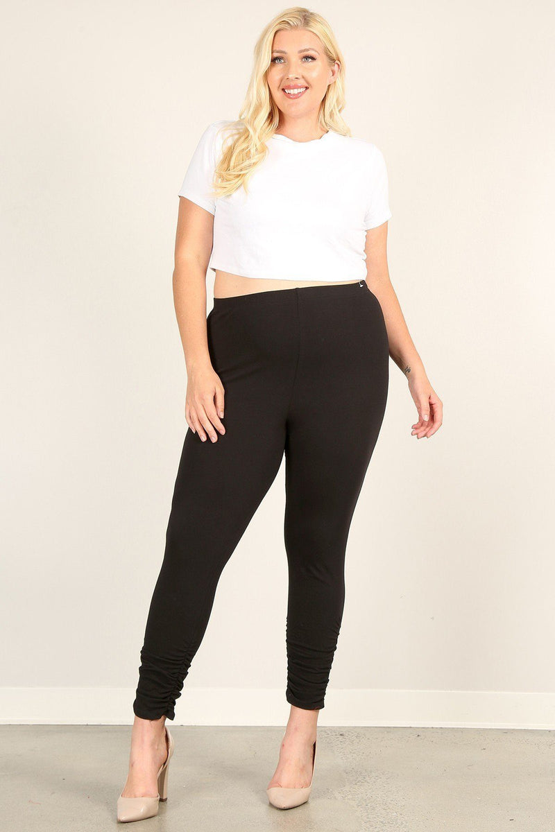 Plus Size Solid High Rise, Fitted Leggings With An Elastic Waistband And Ruched Pants - YuppyCollections