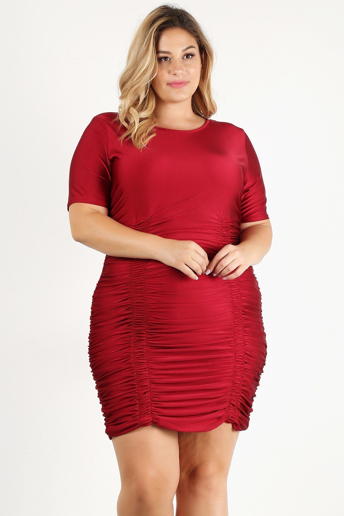 Plus Size Solid Bodycon Mini Dress - YuppyCollections