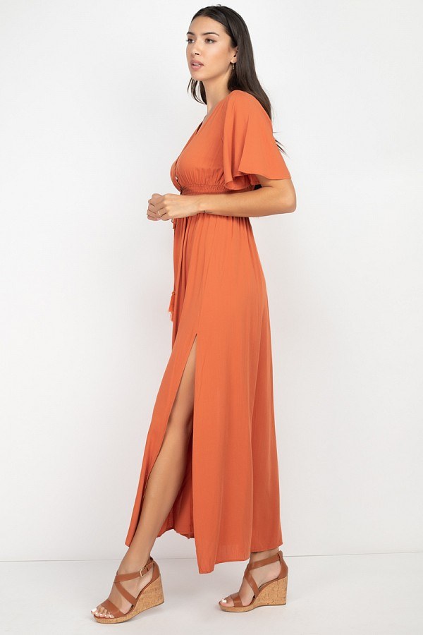 Side Slit Smocked Waist Maxi Dress - YuppyCollections