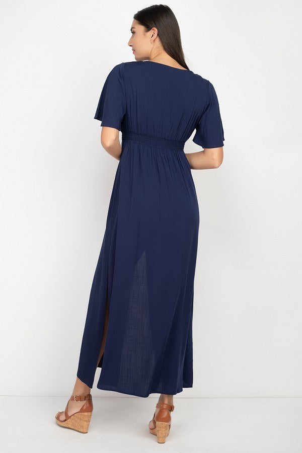 Side Slit Smocked Waist Maxi Dress - YuppyCollections