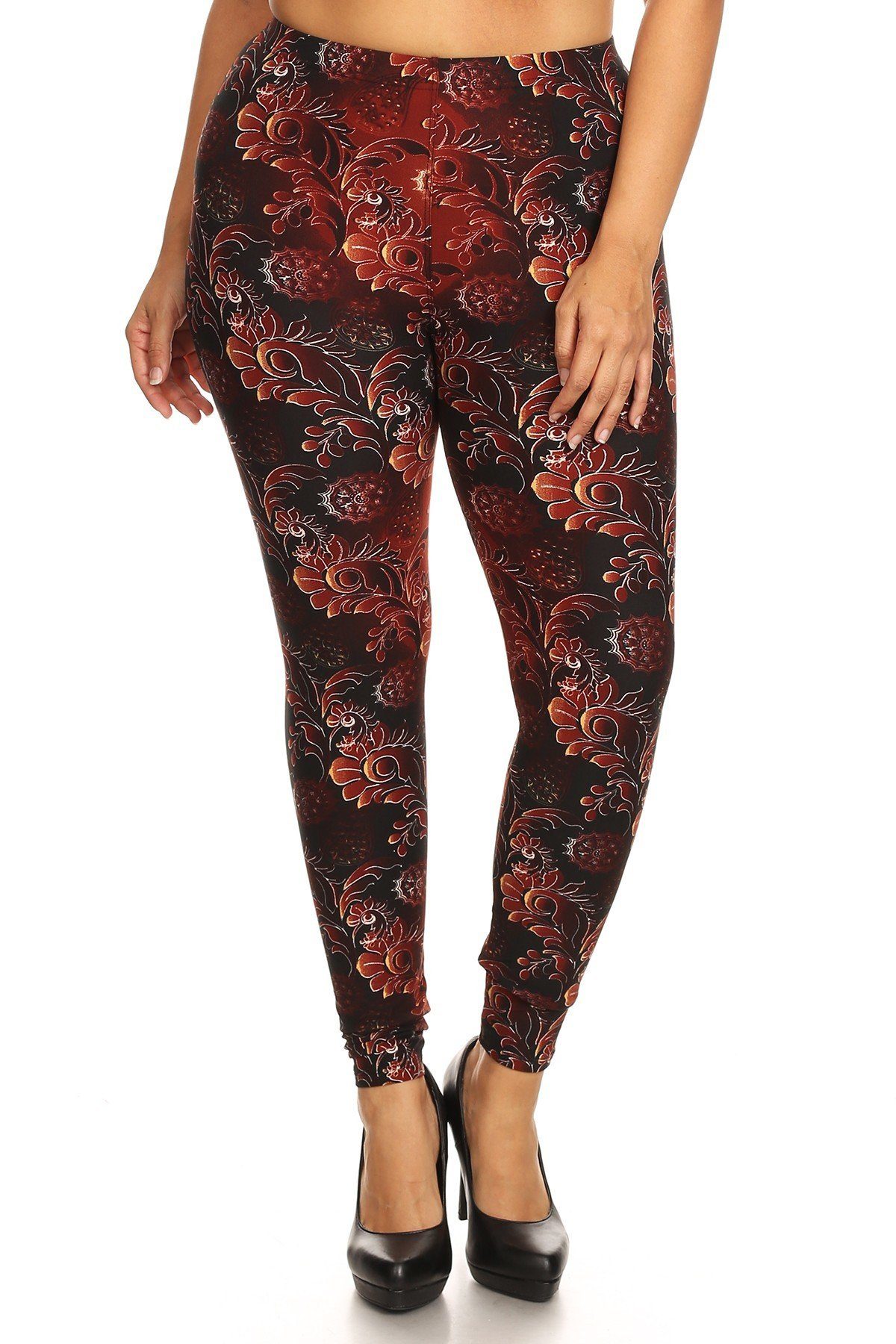 Plus Size Abstract Print, Full Length Leggings In A Slim Fitting Style With A Banded High Waist. - YuppyCollections