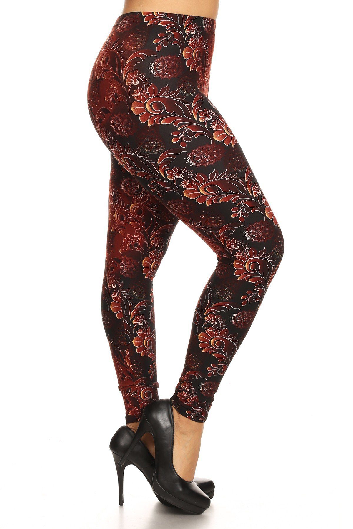 Plus Size Abstract Print, Full Length Leggings In A Slim Fitting Style With A Banded High Waist. - YuppyCollections