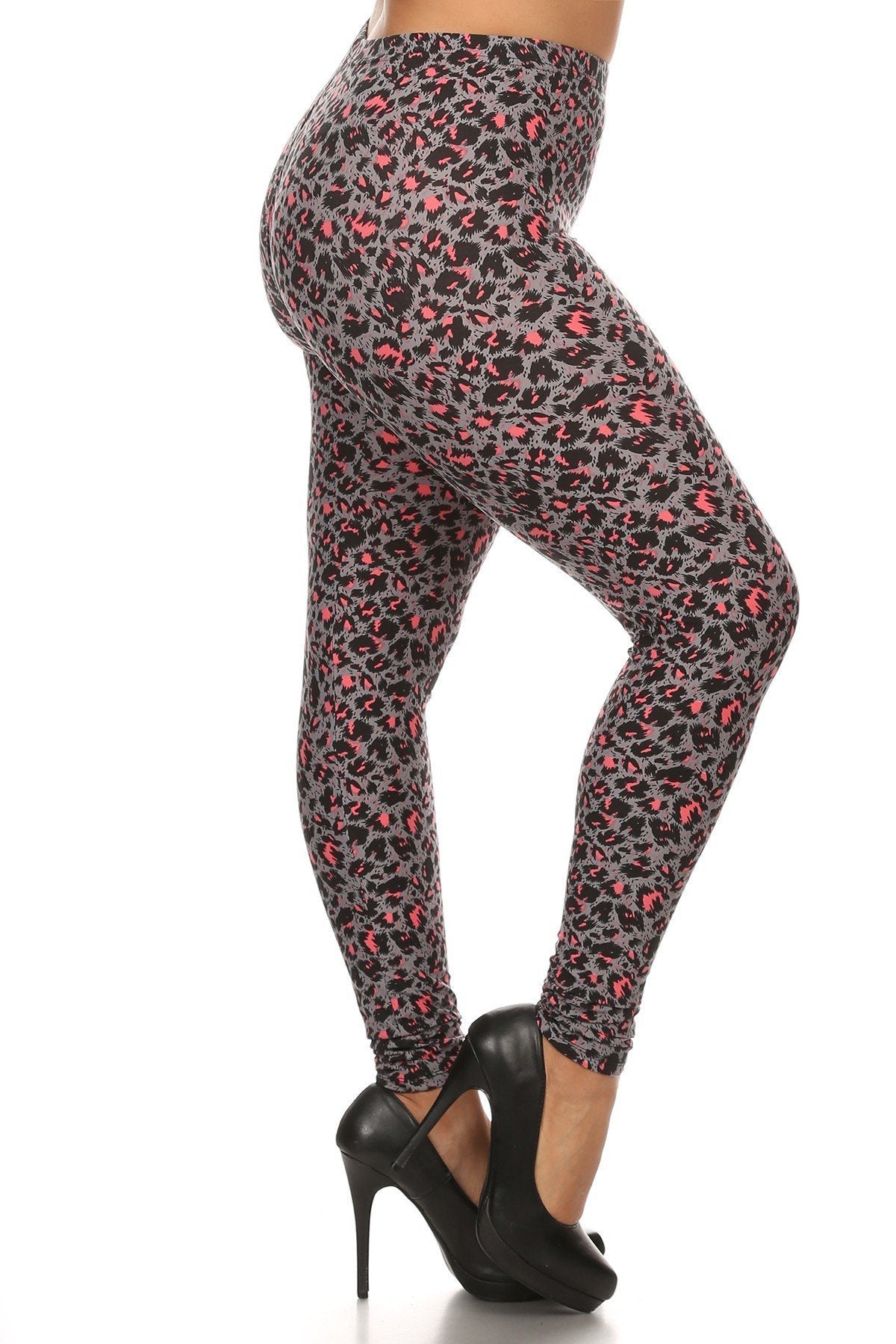 Plus Size Cheetah Printed Knit Legging With Elastic Waistband, And High Waist Fit. - YuppyCollections