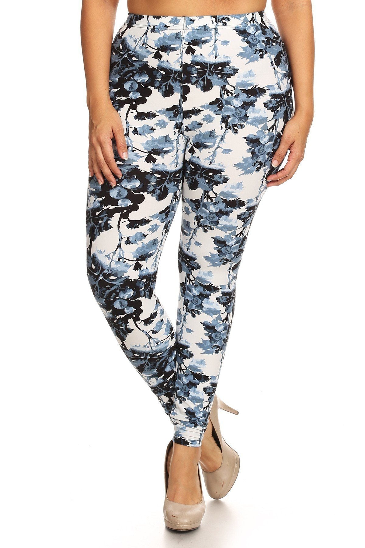 Plus Size Floral Print, Full Length Leggings In A Slim Fitting Style With A Banded High Waist - YuppyCollections