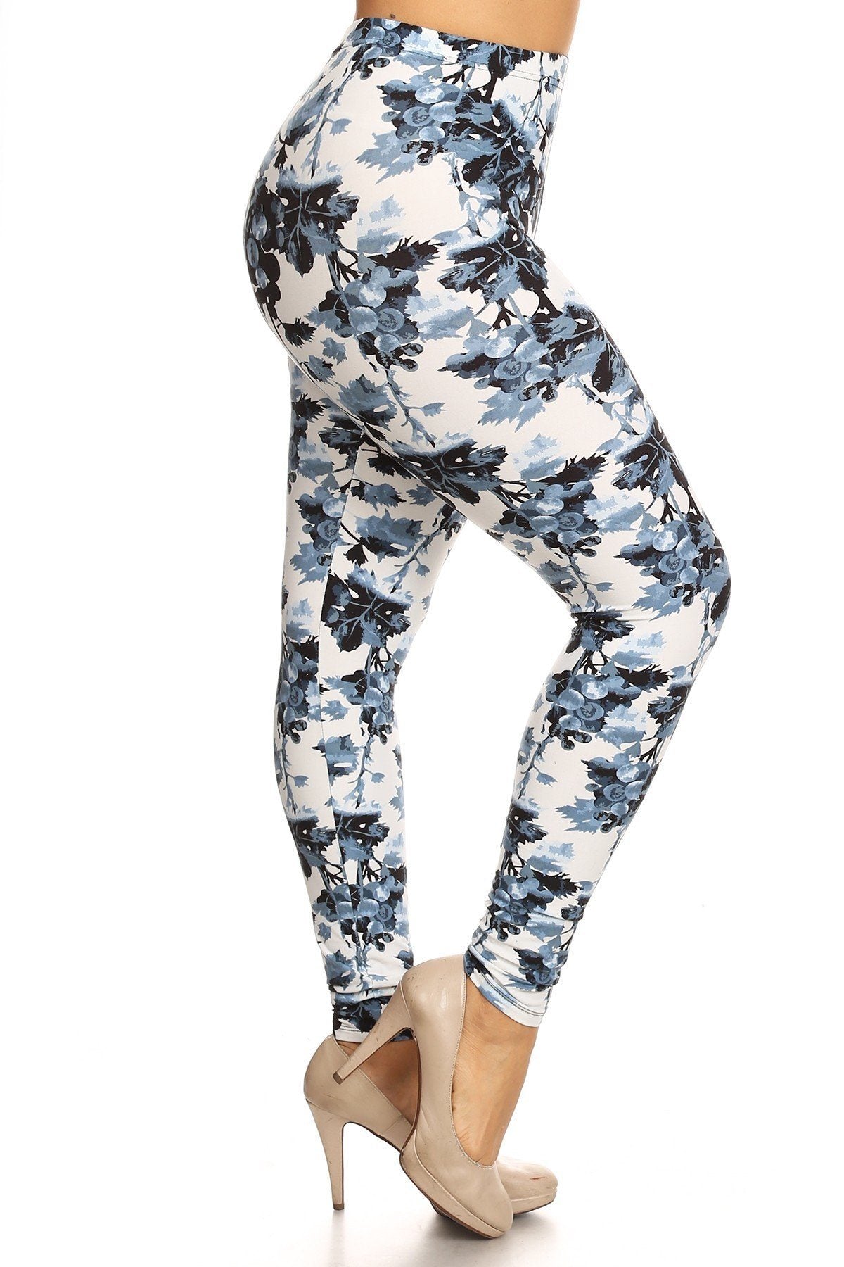 Plus Size Floral Print, Full Length Leggings In A Slim Fitting Style With A Banded High Waist - YuppyCollections