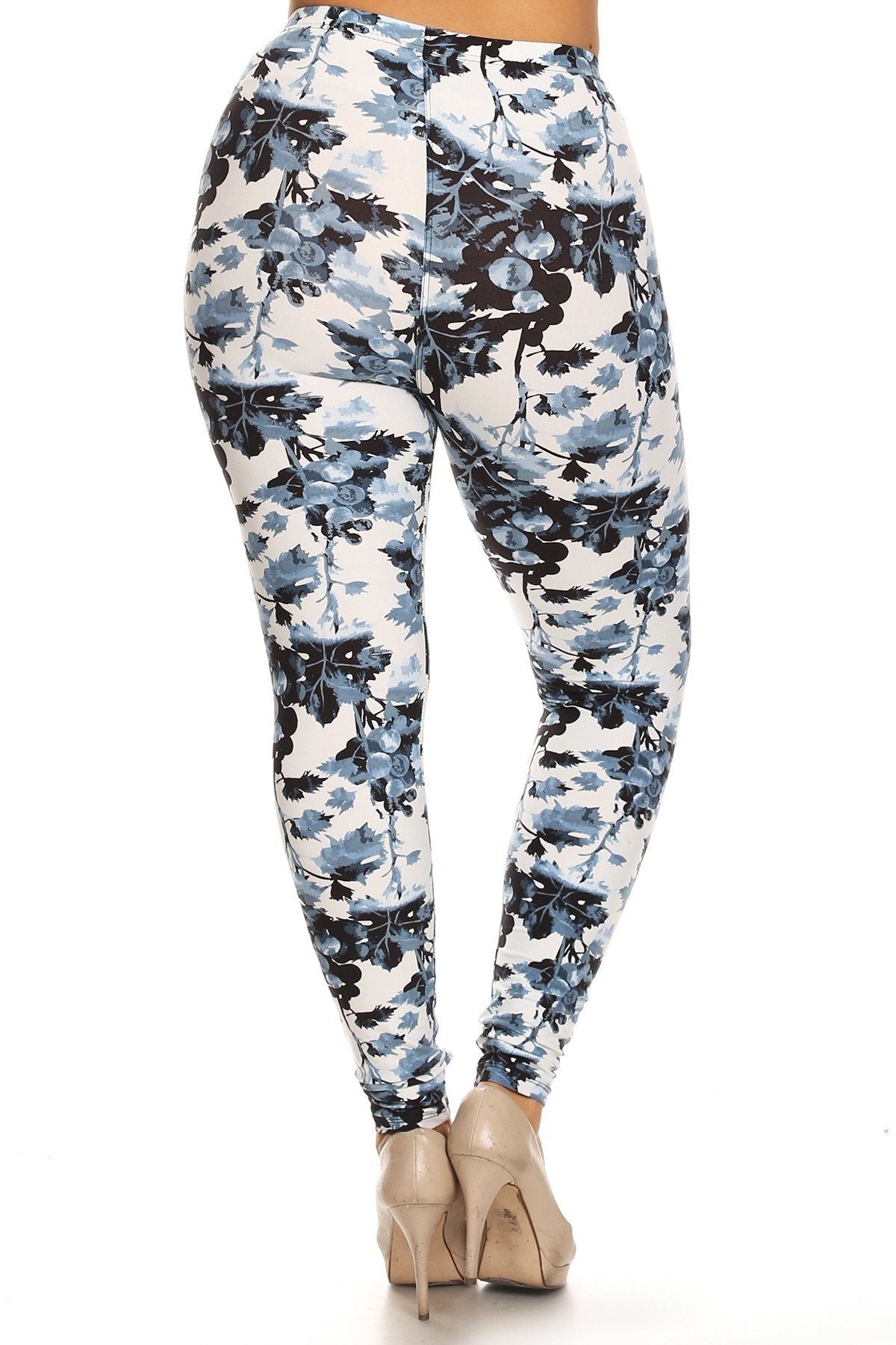 Plus Size Floral Print, Full Length Leggings In A Slim Fitting Style With A Banded High Waist - YuppyCollections