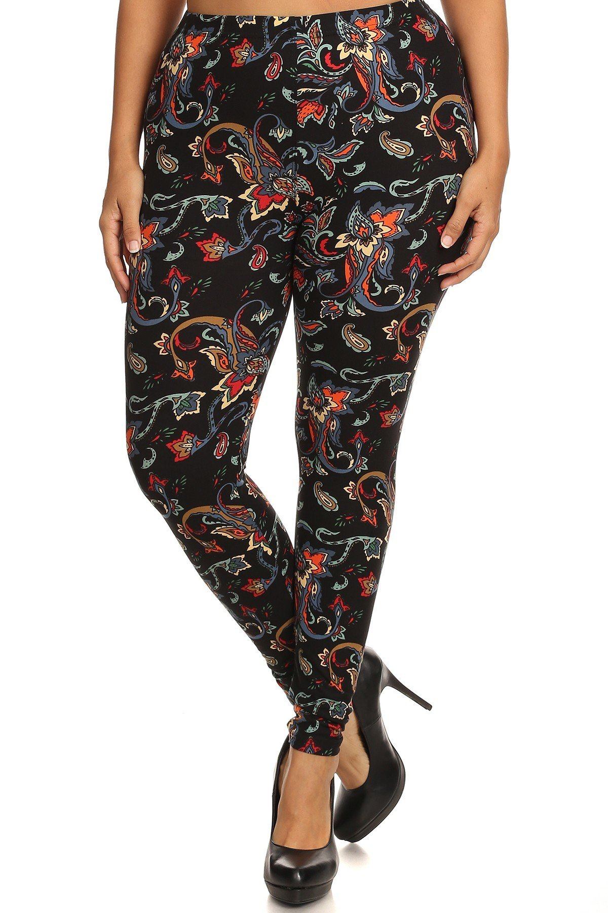 Floral/abstract Print, Full Length Leggings In A Slim Fitting Style With A Banded High Waist - YuppyCollections