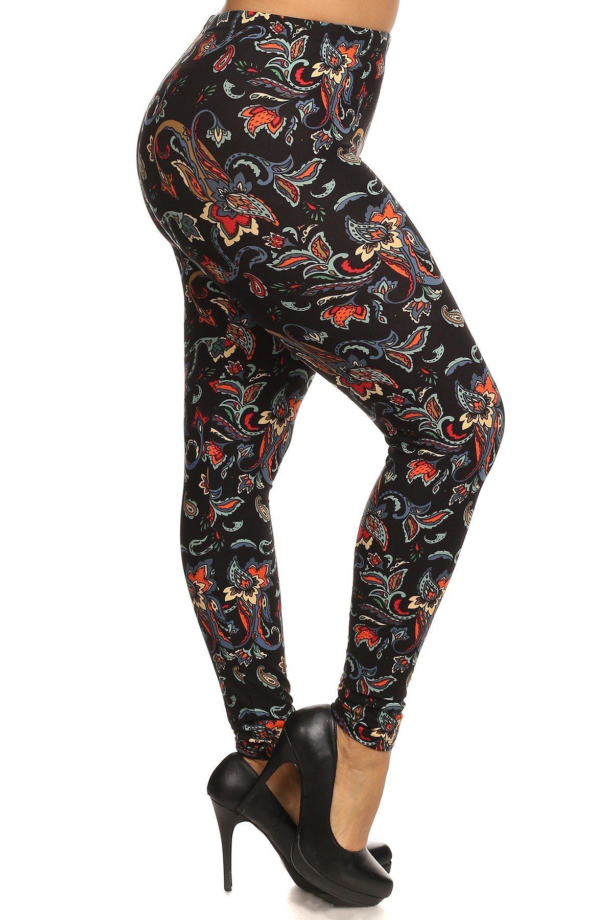 Floral/abstract Print, Full Length Leggings In A Slim Fitting Style With A Banded High Waist - YuppyCollections