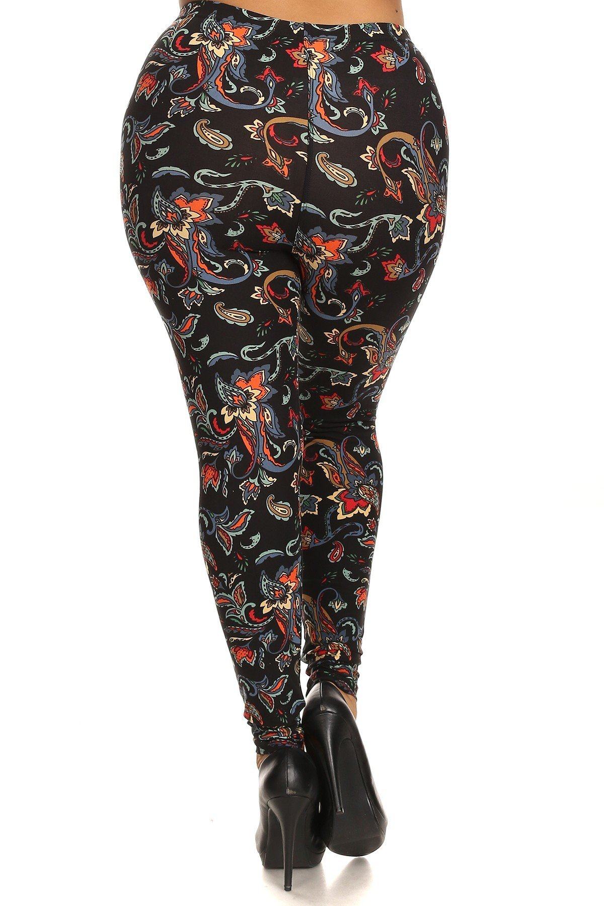 Floral/abstract Print, Full Length Leggings In A Slim Fitting Style With A Banded High Waist - YuppyCollections