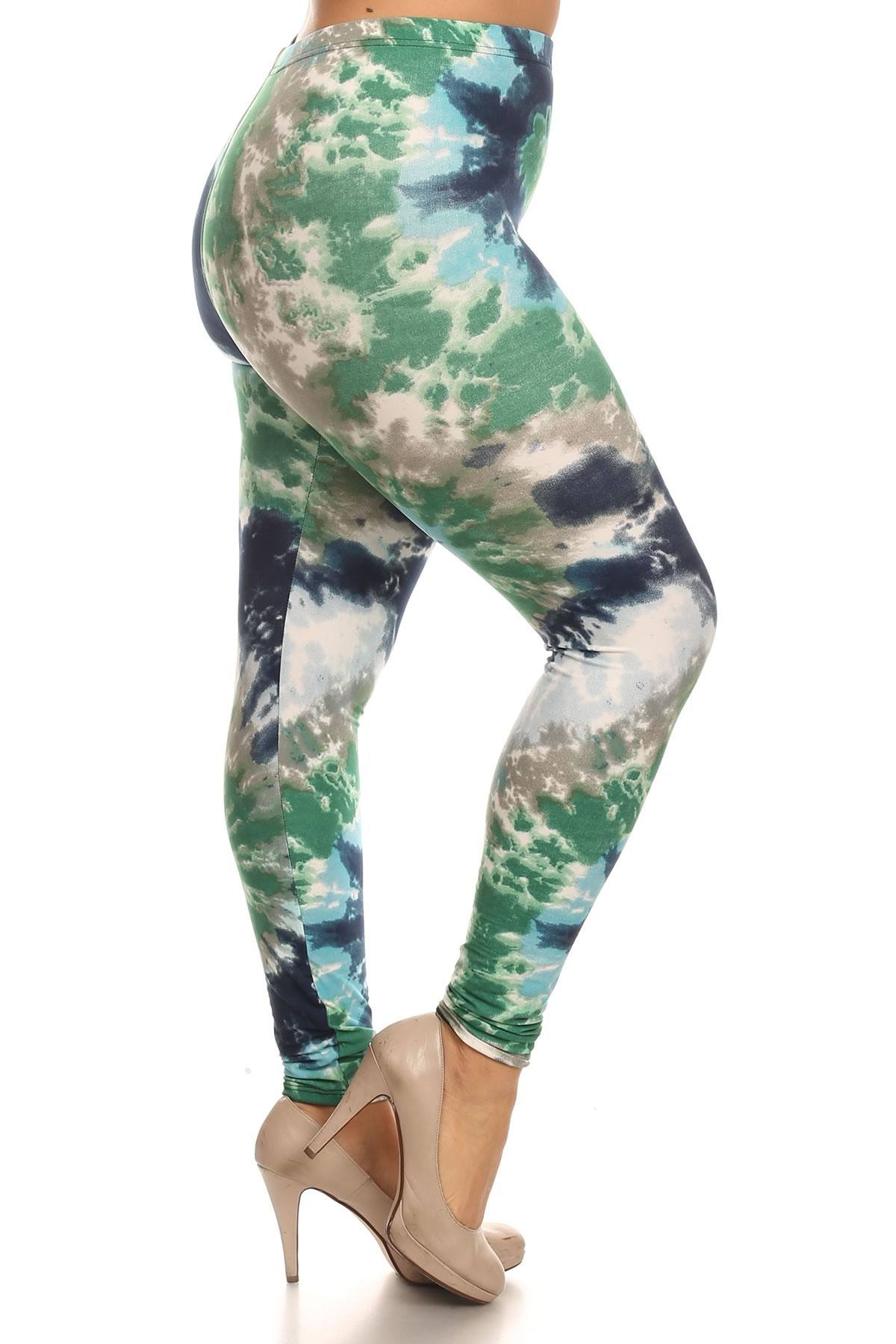 Plus Size Tie Dye Print, Full Length Leggings In A Fitted Style With A Banded High Waist - YuppyCollections