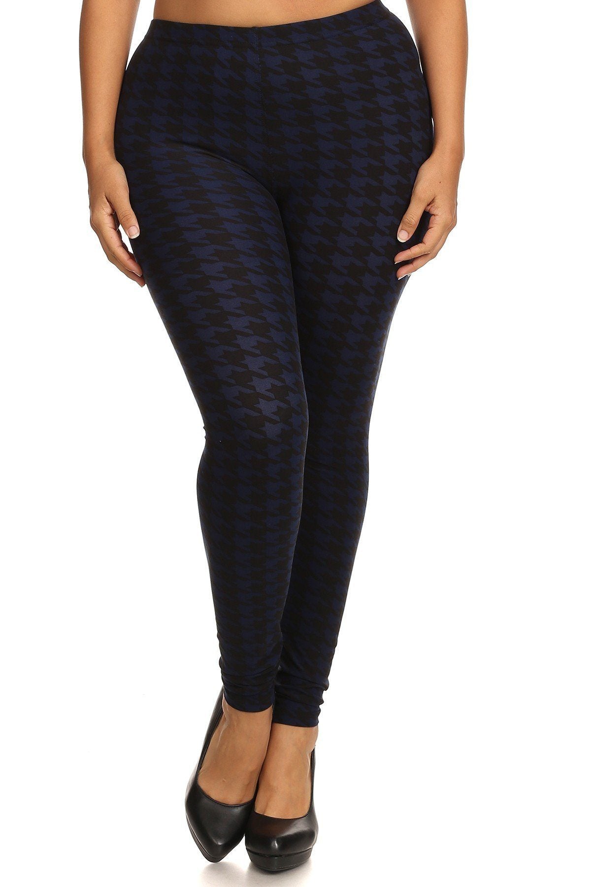 Plus Size Houndstooth Graphic Print, Full Length Leggings In A Slim Fitting Style With A Banded High Waist - YuppyCollections