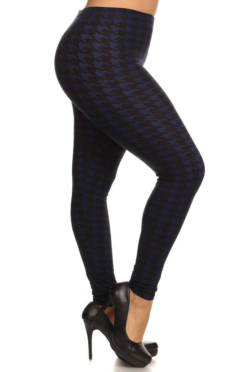 Plus Size Houndstooth Graphic Print, Full Length Leggings In A Slim Fitting Style With A Banded High Waist - YuppyCollections