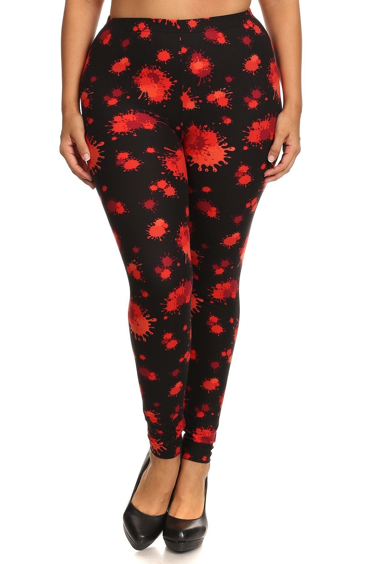 Plus Size Splatter Print, Full Length Leggings In A Slim Fitting Style With A Banded High Waist - YuppyCollections