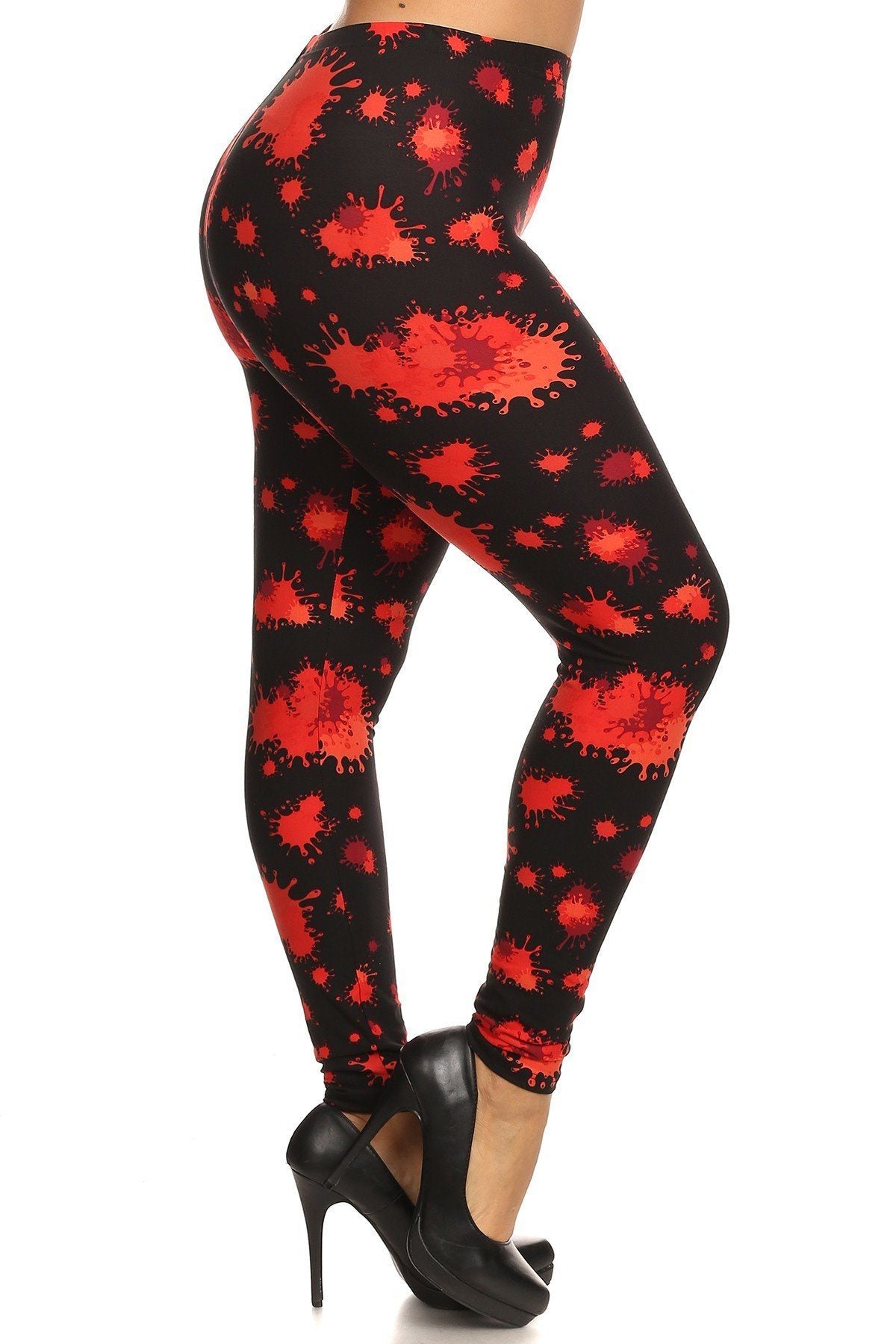 Plus Size Splatter Print, Full Length Leggings In A Slim Fitting Style With A Banded High Waist - YuppyCollections