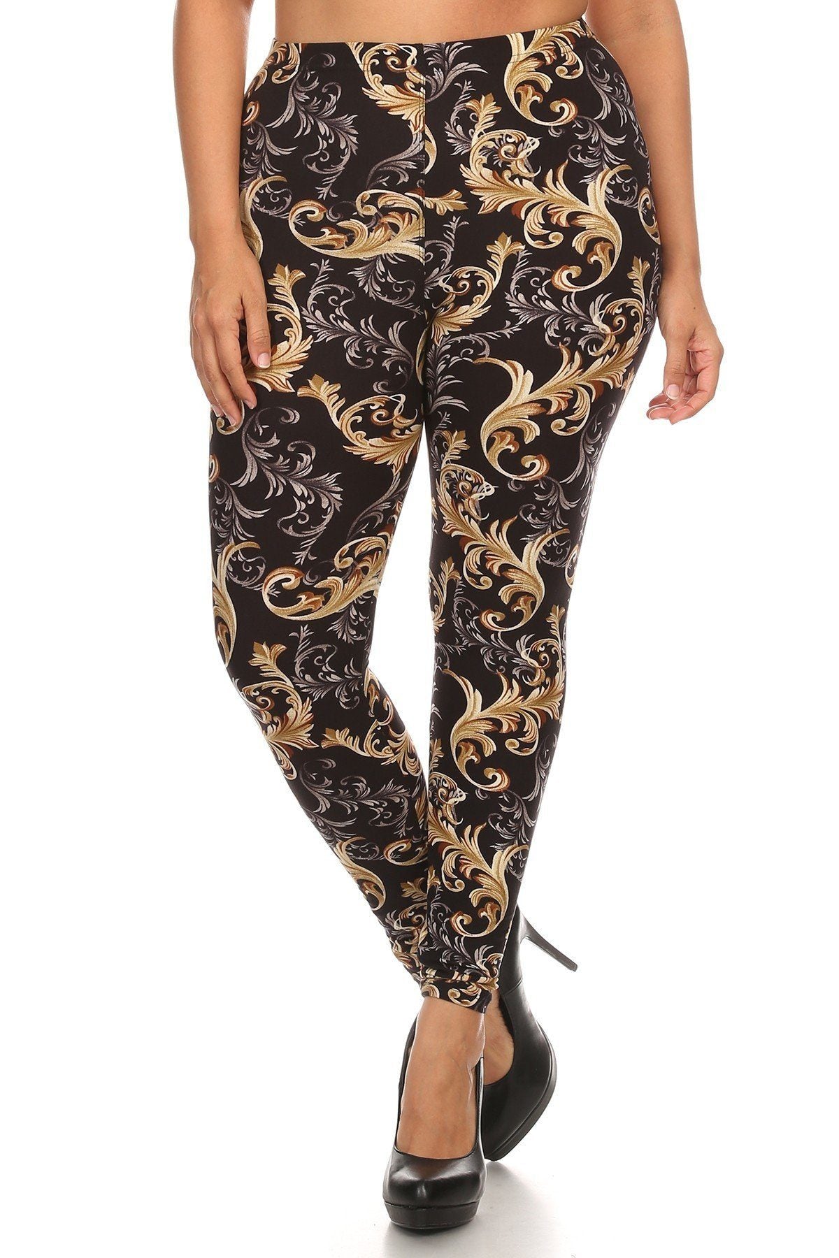 Plus Size Paisley Print, Full Length Leggings In A Slim Fitting Style With A Banded High Waist - YuppyCollections